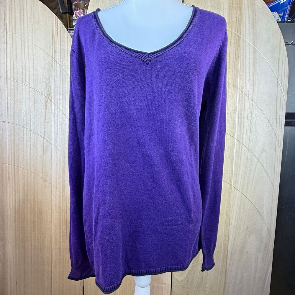 Y2K Fox Racing Purple Knit V Neck Sweater Graphic Crest Logo Cyber Grunge XL